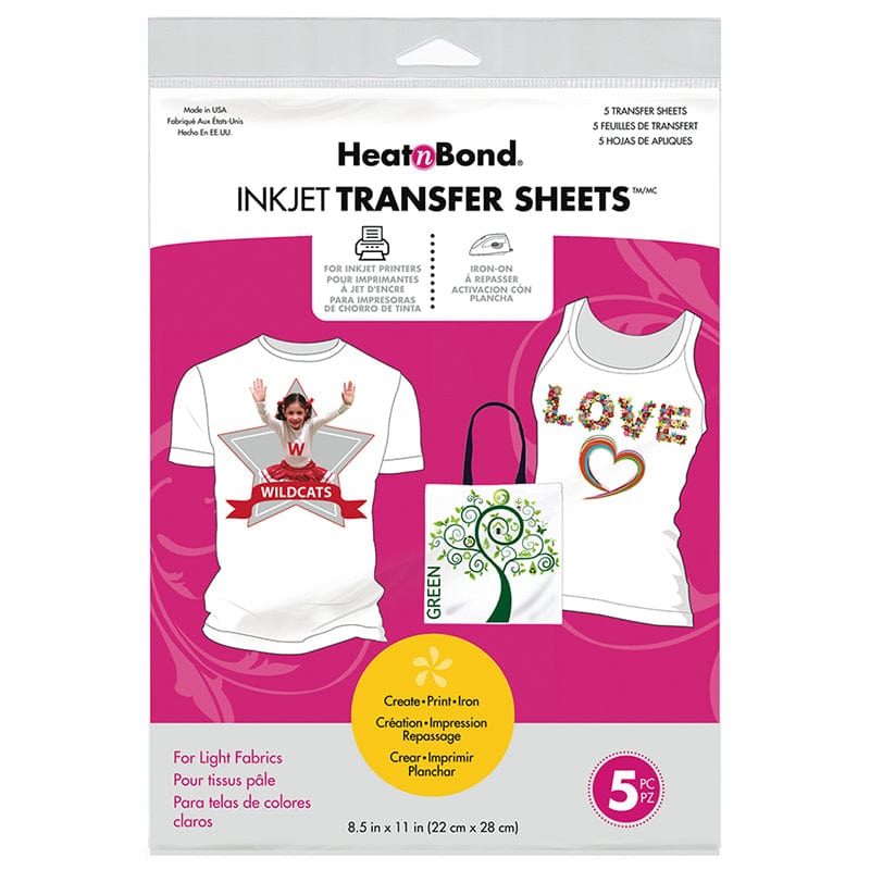 HeatnBond Inkjet Transfer Sheets 5pk, Light Colored Fabrics –